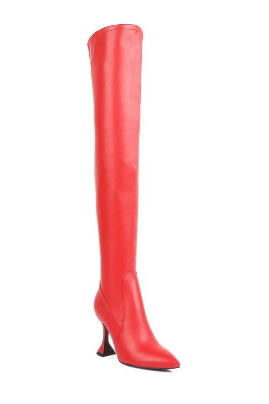 RED OVER THE KNEE HIGH HEELED BOOTS