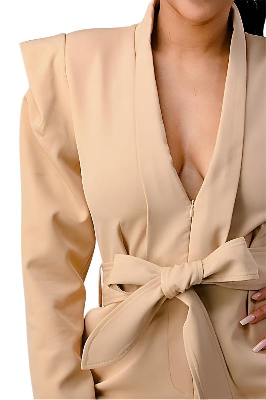 Business casual blazer romper with belt