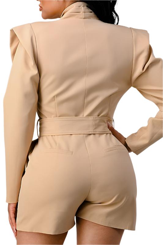 Business casual blazer romper with belt