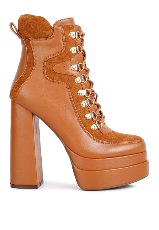 Toasty Beige High Heeled Lug Boots