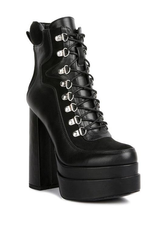 Black Beamer Faux Leather High Heeled Ankle Boots