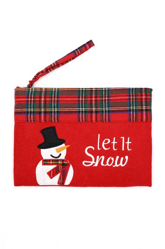 Embroidered Snowman Holiday Pouch