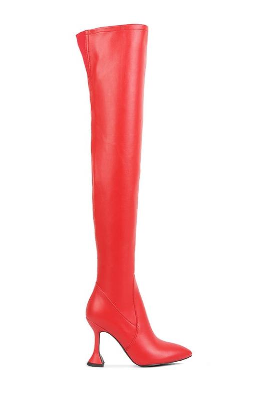 RED OVER THE KNEE HIGH HEELED BOOTS