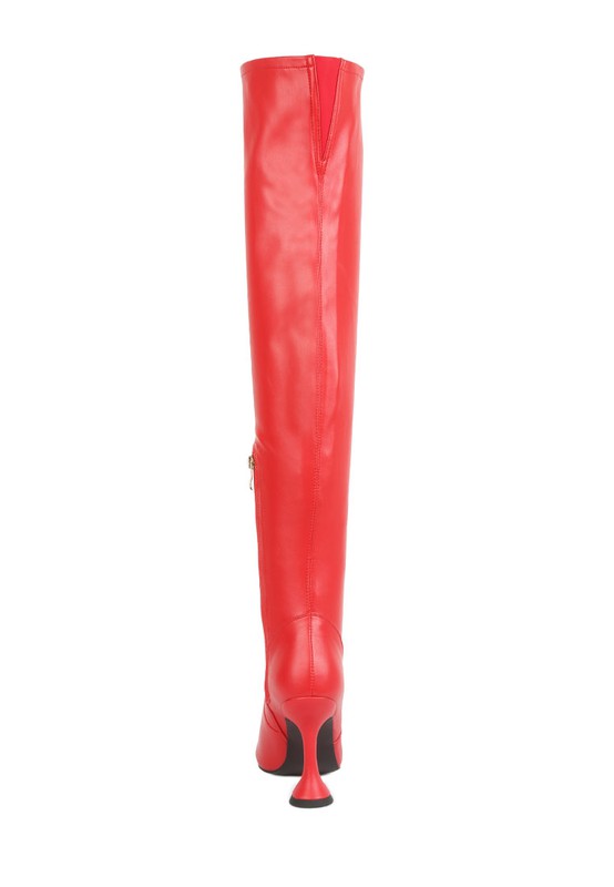 RED OVER THE KNEE HIGH HEELED BOOTS